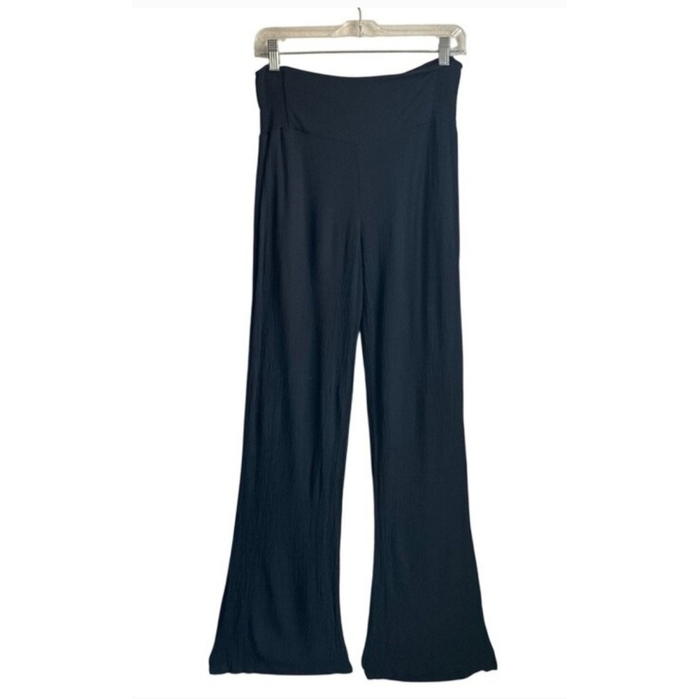 Three Dots Medium Black High-Waisted Wide Leg Pull On Pants Smocked Waist